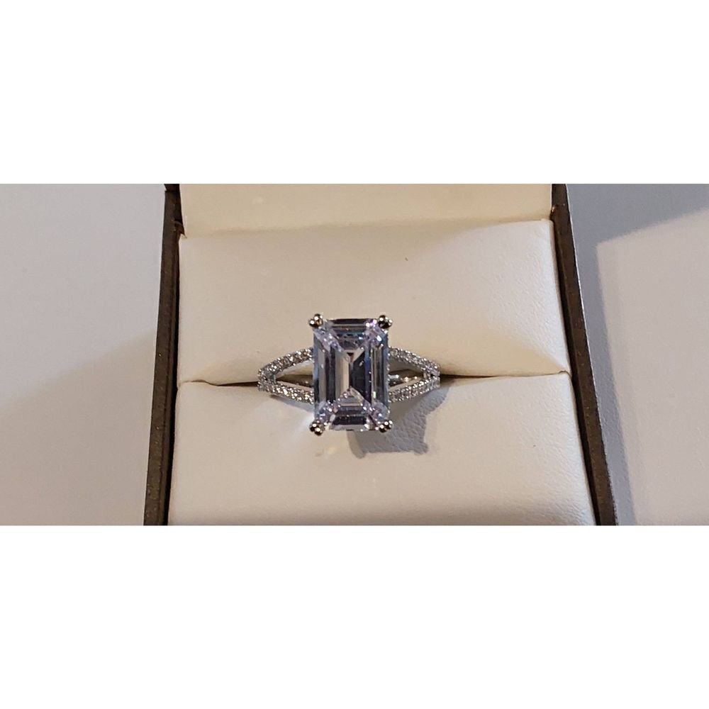 6.75 Ct. Emerald & Round Cut Wishbone Engagement Ring/Hidden Halo Accent Sz 8